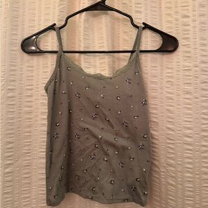 wild fable Sage Green Floral Lace-Trim Ribbed Cami